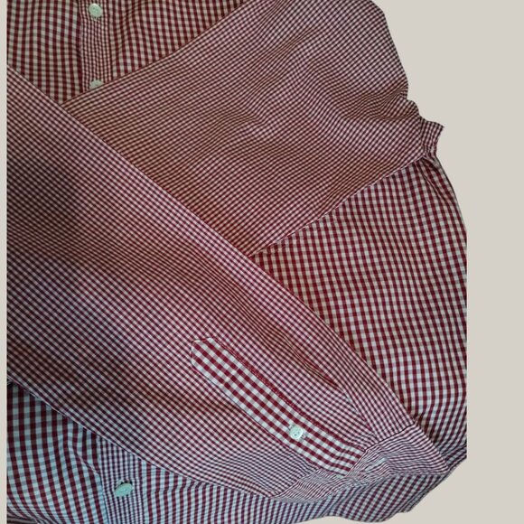 Burberry London Gingham Poplin Long-Sleeve Button-Up Shirt Mens Red/White Large - Picture 11 of 12
